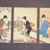Japon - Estampe triptyque - Chikanobu Yoshu - La cérémonie du thé - Meiji - VENDU