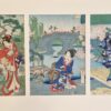 Japon - Estampe triptyque - Kunichika Toyohara - Pont en arc de Kyoto - Edo