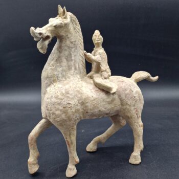 Chine - Rarissime cheval "céleste" avec son cavalier - Dynastie Han - TL