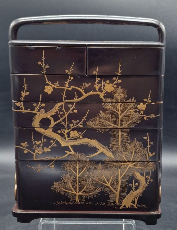 Japon - Jubako à cinq niveaux et six compartiments - Décor prunus Iramaki-e - Meiji/Taisho