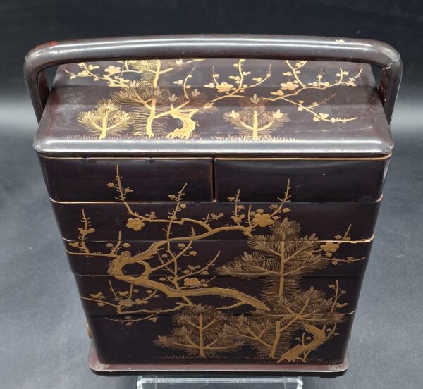 Japon - Jubako à cinq niveaux et six compartiments - Décor prunus Iramaki-e - Meiji/Taisho – Image 5