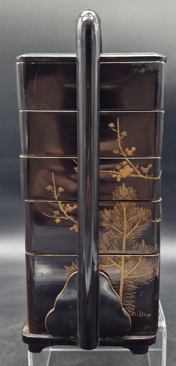 Japon - Jubako à cinq niveaux et six compartiments - Décor prunus Iramaki-e - Meiji/Taisho – Image 4
