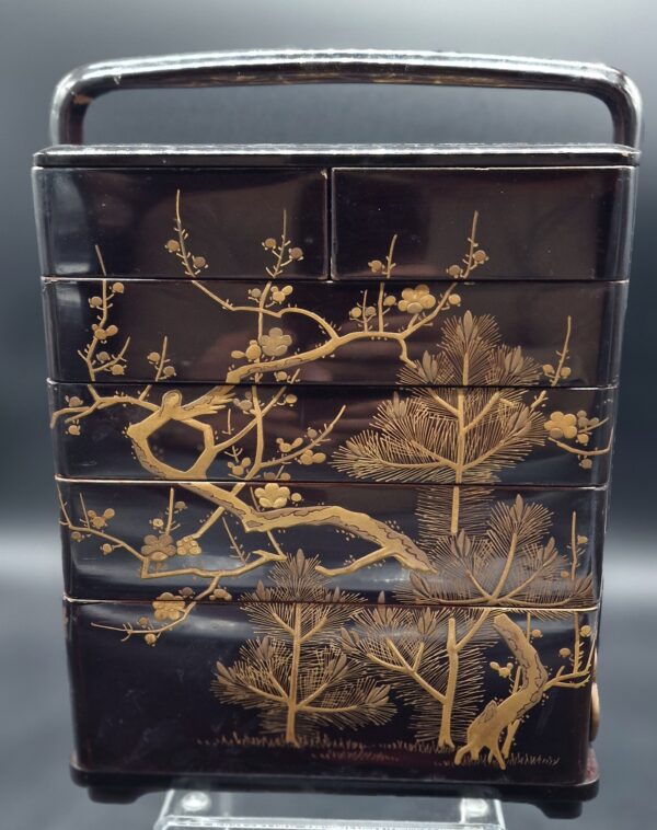 Japon - Jubako à cinq niveaux et six compartiments - Décor prunus Iramaki-e - Meiji/Taisho – Image 2