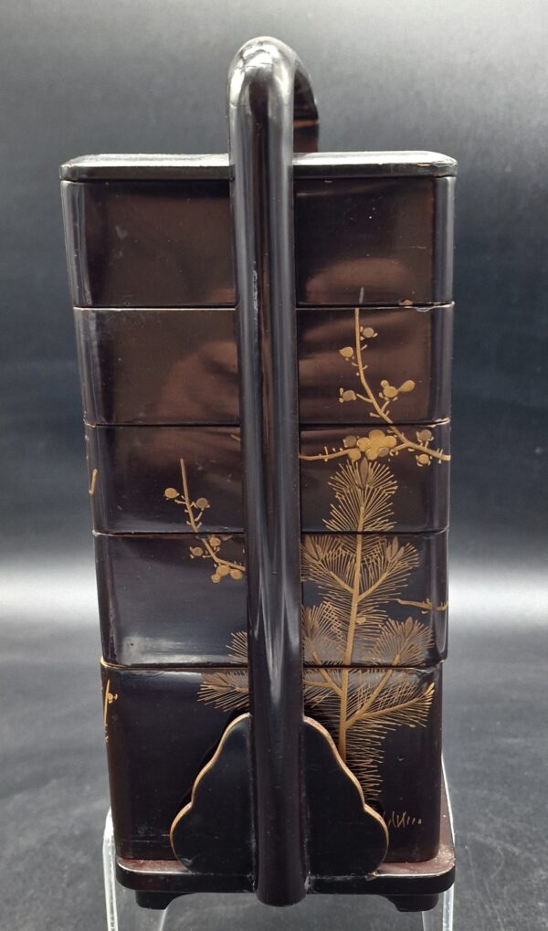 Japon - Jubako à cinq niveaux et six compartiments - Décor prunus Iramaki-e - Meiji/Taisho – Image 3