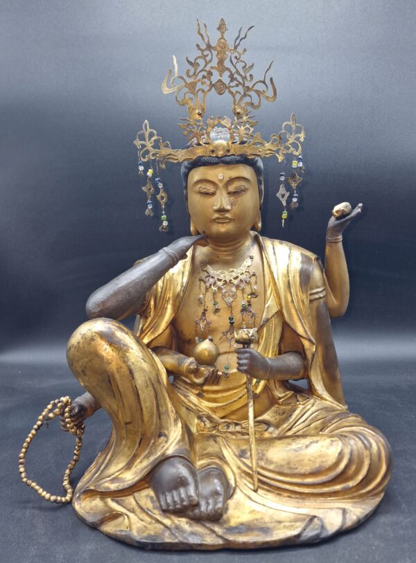 Japon - Grand Saikoku Sanjju-sakasho Kannon en bois doré sur un trône avec mandorle – Edo – Image 3