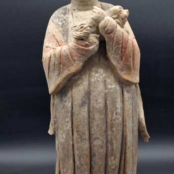 Chine - Grande et remarquable Fat Lady au chien - Dynastie Tang - TL