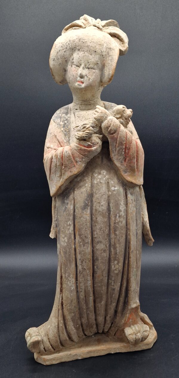 Chine - Grande et remarquable Fat Lady au chien - Dynastie Tang - TL