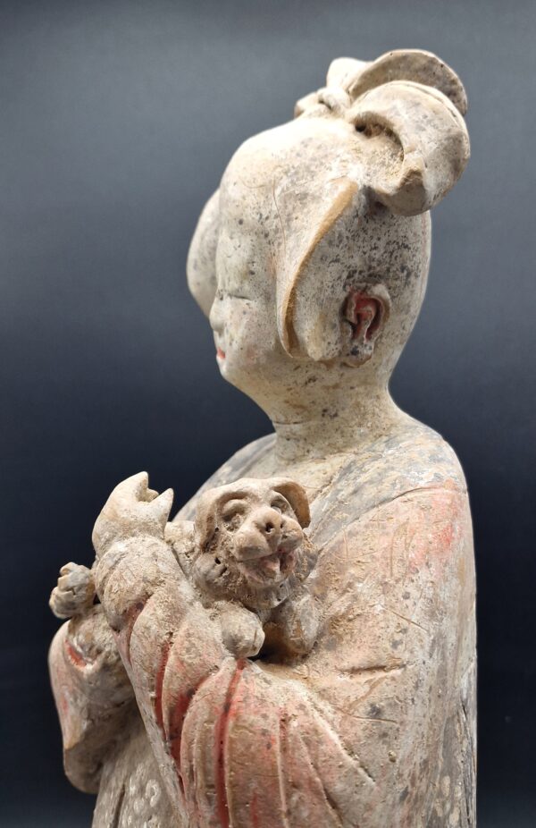 Chine - Grande et remarquable Fat Lady au chien - Dynastie Tang - TL – Image 4