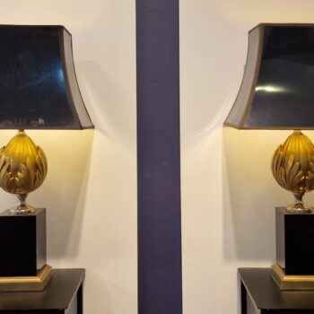 Belgique - Paire de lampe à poser en laque et laiton - Le Dauphin - 1970
