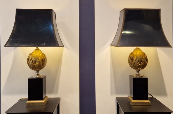 Belgique - Paire de lampe à poser en laque et laiton - Le Dauphin - 1970