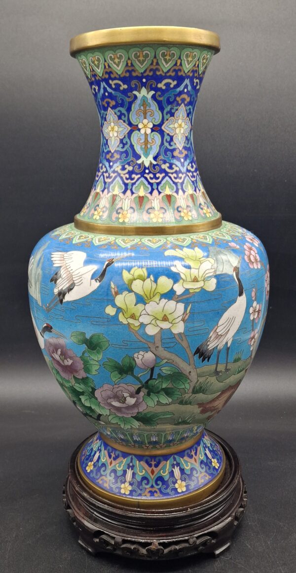 Chine - Paire de vases cloisonnés au décor de grues - Milieu 20ème. – Image 7