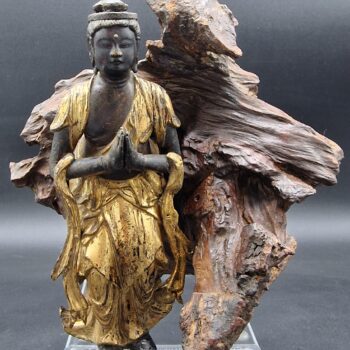 Japon - Raigō-zo en bois laqué et doré et racine - Meiji