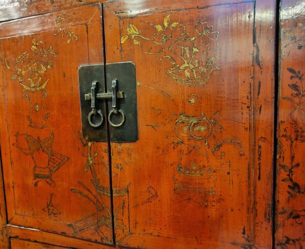 Chine - Paire de cabinets jumeaux rouge et or - Fin Dynastie Qing - Début 20ème – Image 5