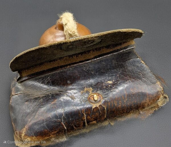 Japon - Pochette en cuir avec bouton en bois laqué - Edo. – Image 3