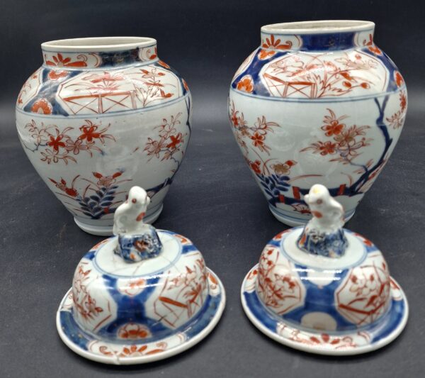 Japon - Paire de potiches à frêtels d'oiseaux - Imari - 19ème – Image 3