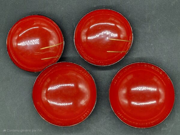 Japon - Paire de bols en bois laqué rouge au décor de langouste - Hiramaki-e - Shōwa – Image 3