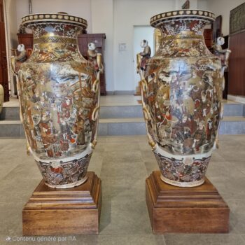 Japon - Exceptionnel paire de grandes vases en faïence de Satsuma - Meiji