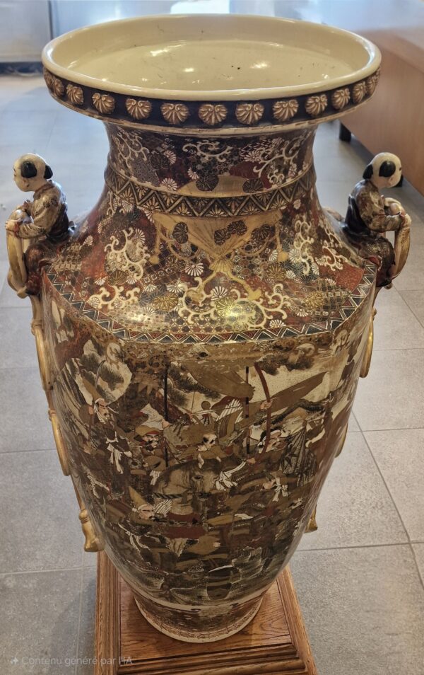 Japon - Exceptionnel paire de grandes vases en faïence de Satsuma - Meiji – Image 5