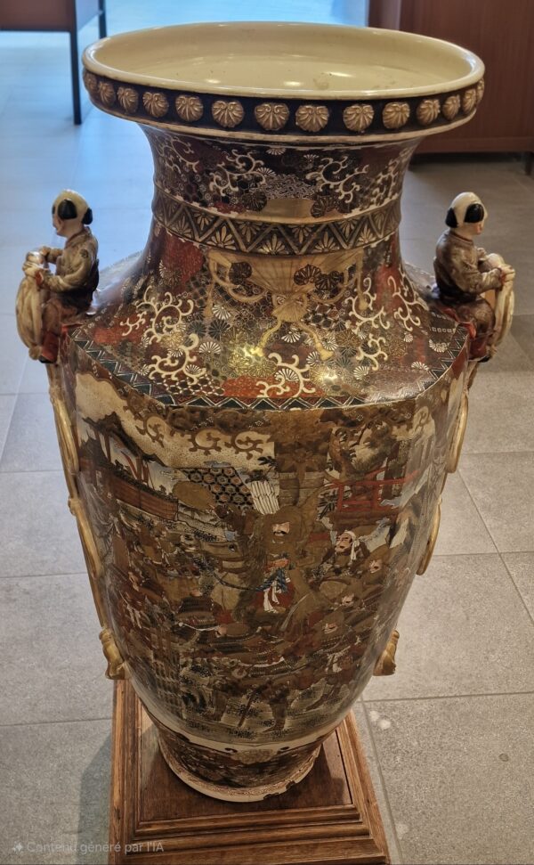 Japon - Exceptionnel paire de grandes vases en faïence de Satsuma - Meiji – Image 4