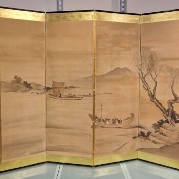 Japon - Paravent (Byõbu) à 4 feuilles - Edo - 19ème - Signé.