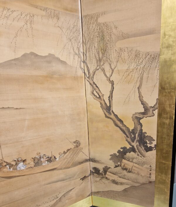 Japon - Paravent (Byõbu) à 4 feuilles - Edo - 19ème - Signé. – Image 4