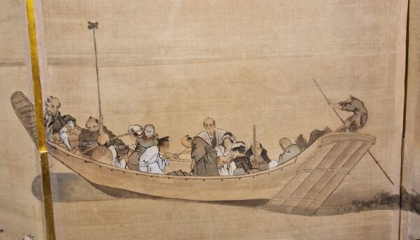 Japon - Paravent (Byõbu) à 4 feuilles - Edo - 19ème - Signé. – Image 3