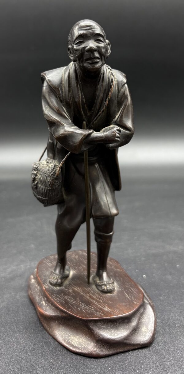 Japon - Couple de personnages japonais en bronze à patine - Meiji – Image 7