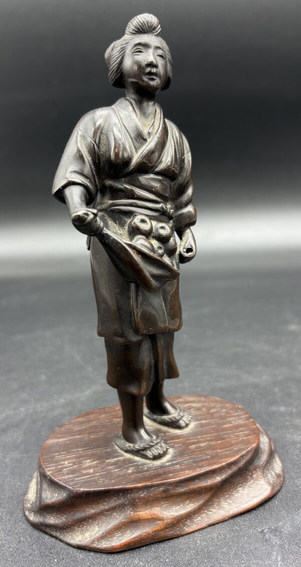 Japon - Couple de personnages japonais en bronze à patine - Meiji – Image 3