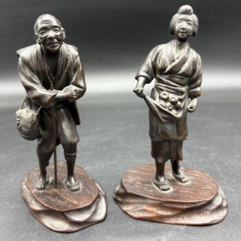 Japon - Couple de personnages japonais en bronze à patine - Meiji