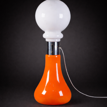 Italie - Grande Lampe Space Age en verre opalin orange et blanc - Vers 1970