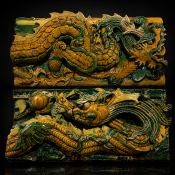 Chine - Rare Paire de Panneaux architecturaux, décor dragons - Dynastie Ming - TL