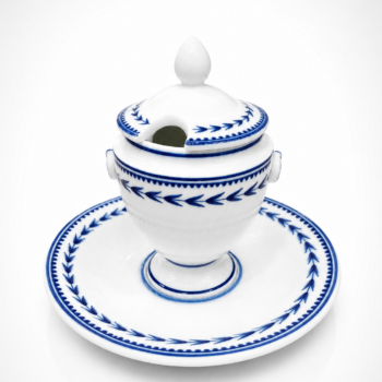 Porcelaine de Tournai - Moutardier sur présentoir au décor Guirlande à L'épi - 19ème