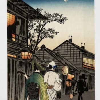 Japon - Estampe Shin Hanga -  Soirée à Shinagawa - Série Vues des étapes du Tōkaidō -  Takahashi Shōtei (Hiroaki) - VENDU