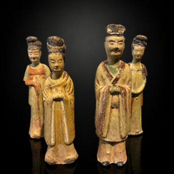 Chine - Rarissime ensemble représentant un couple de dignitaires et leurs deux servantes - Dynastie Sui - TL