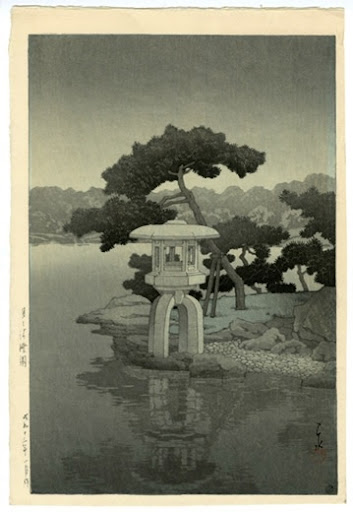 Japon - Estampe Kawase Hasui - Moon over Kiyosumi Garden - Shin Hanga - Post War