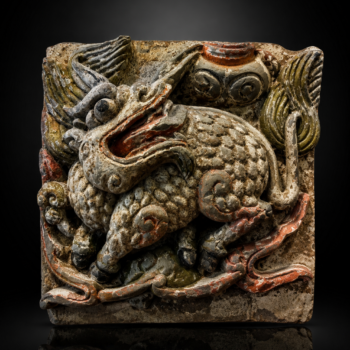 Chine - Exceptionnelle brique de parement en haut-relief représentant Qilin - Dynastie Tang