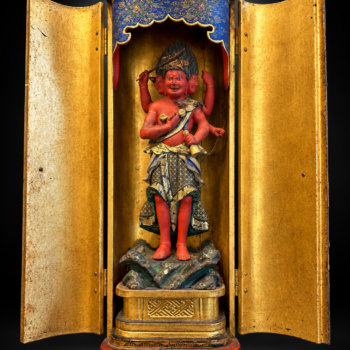 Japon - Statuette de Sanbō Kōjin dans son Butsudan (Autel Portatif) - Ère Edo 18/19ème.
