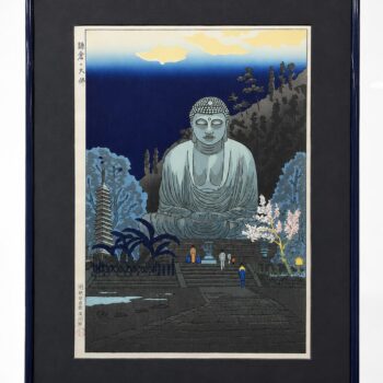 Japon - Estampe Gihachiro Okuyama - Shin-Hanga - The Great Buddha in Kamakura - 1950 - Encadrement muséal