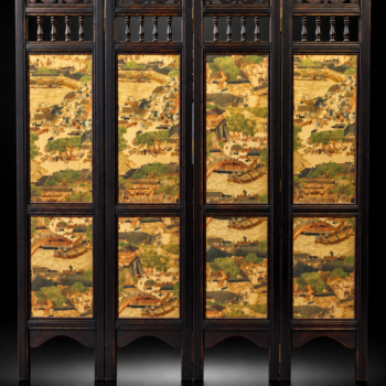 Indochine - Paravent à quatre feuilles, décor "fête de Qingming" - Vers 1900/1930