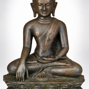 Birmanie - Rarissime Bouddha en bronze avec le mudrā Bhūmisparśa - Bagan - 12ème siècle